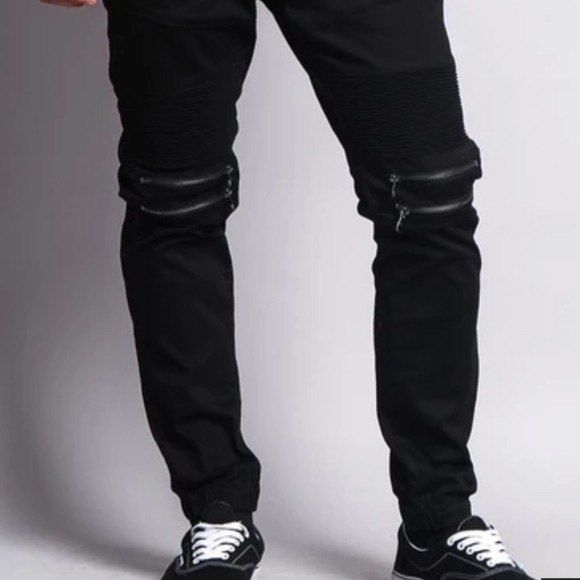 Black Biker Jogger Jeans With Zippers - Picture 3 of 3